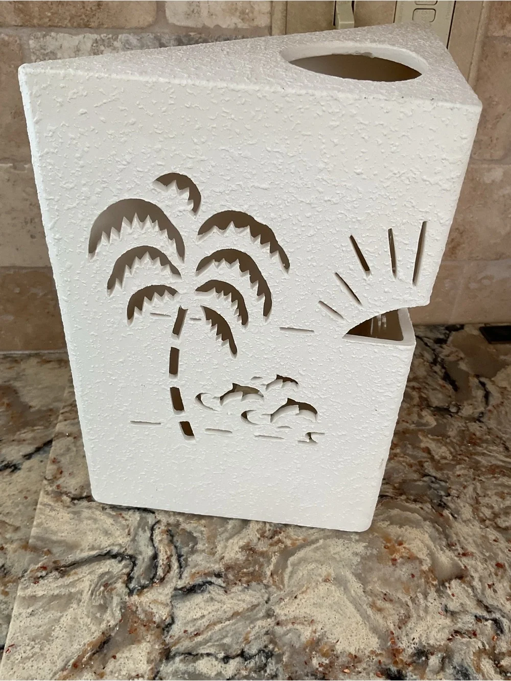 Cream Ceramic Tropical Palm Tree and Dolphin Cutout Wall Decor/Light